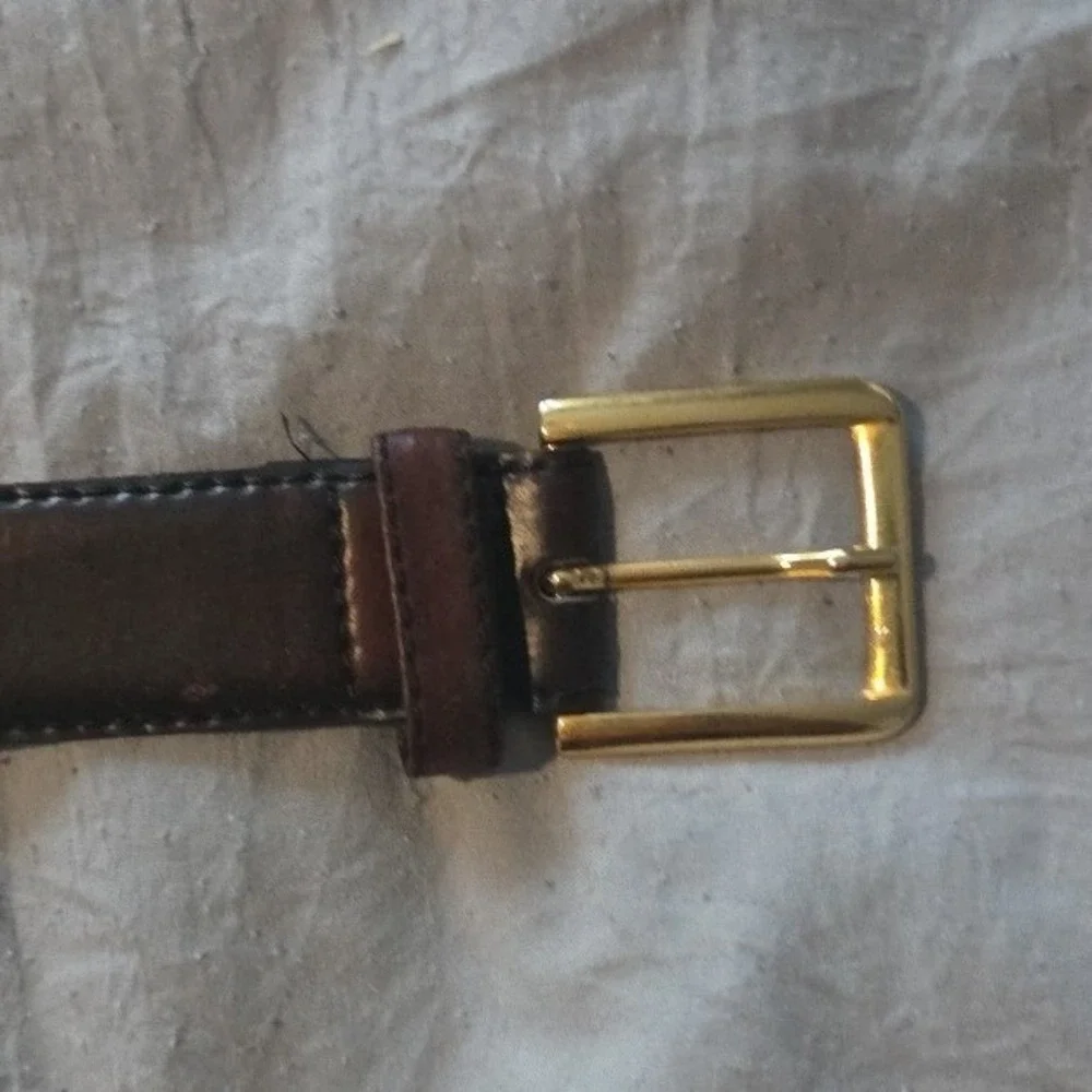 Hand Burnished Leather Belt, Made in Italy, Dark Brown Gold‎ Buckle, Size 34
